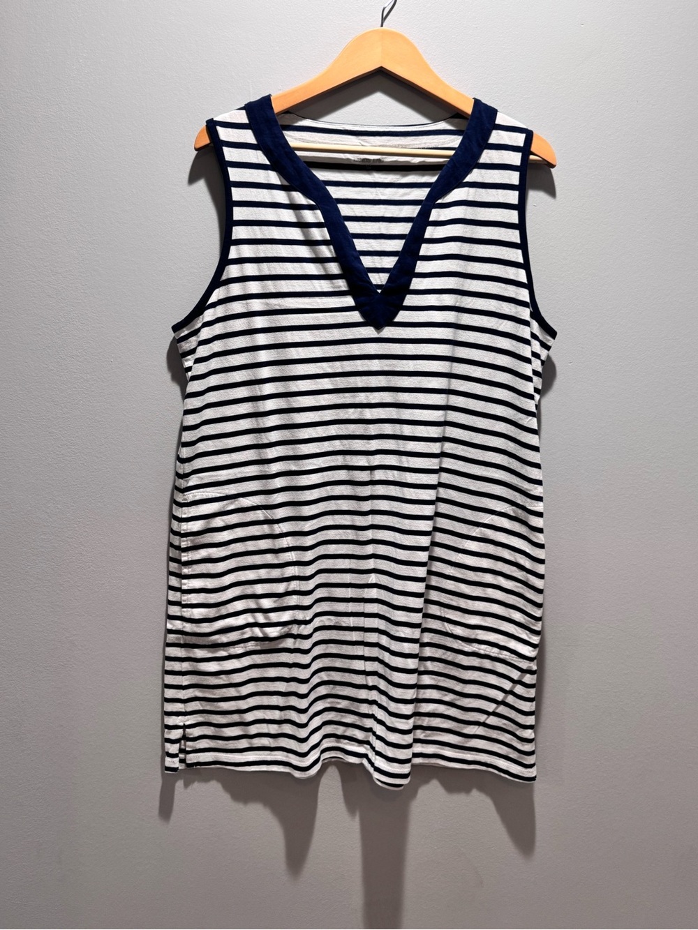 Striped Sleeveless V-Neck Dress - Navy & White